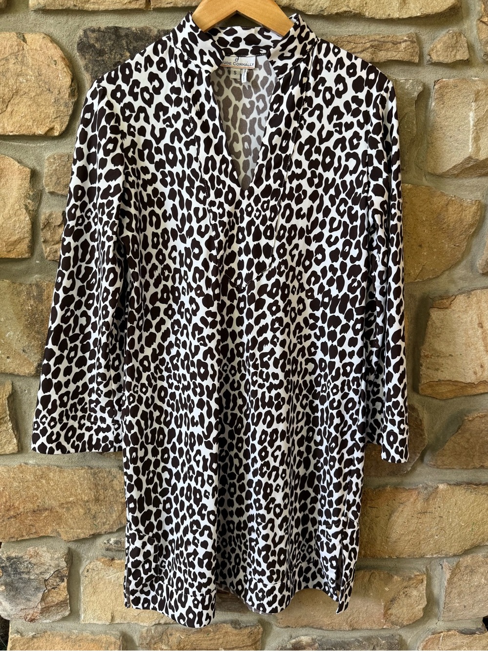Jude Connally Black & White Leopard Print Long Sleeve Tunic Dress